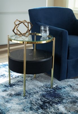 Nedman Accent Table with Speaker, Black/Gold Finish
