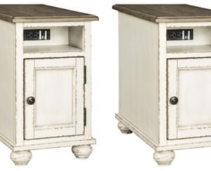 Realyn 2 End Tables with USB Charging, White/Brown