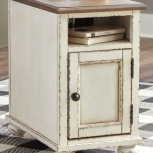 Realyn Chairside End Table with USB Charging, White/Brown