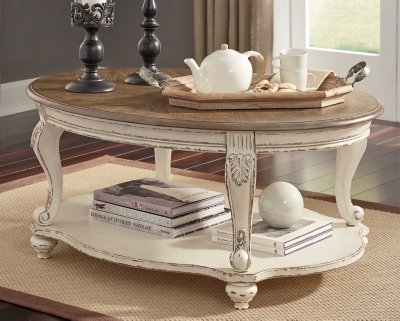 Realyn Coffee Table, White/Brown