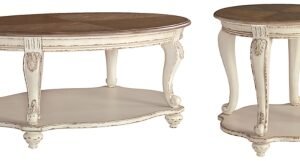 Realyn Coffee Table with 1 End Table, White/Brown