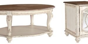 Realyn Coffee Table with 1 End Table, White/Brown