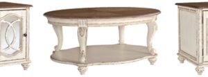 Realyn Coffee Table with 2 End Tables, White/Brown