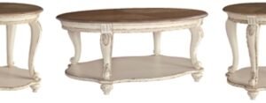 Realyn Coffee Table with 2 End Tables, White/Brown