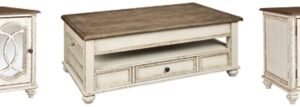 Realyn Coffee Table with 2 End Tables, White/Brown