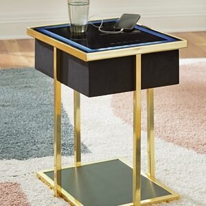 Rexwell Accent Table with Speaker, Black/Gold Finish