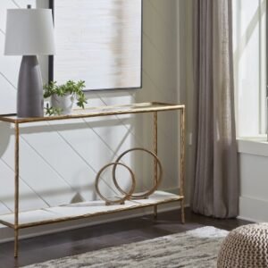 Ryandale Console Sofa Table, Antique Brass Finish
