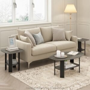 Simple Design End Table Set, French Oak Gray/Black
