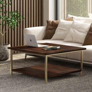 Simpli Home Skyler Coffee Table, Dark Brown/Gold