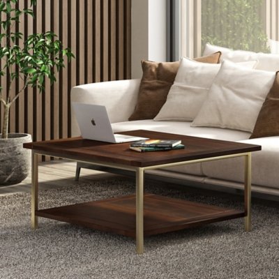 Simpli Home Skyler Coffee Table, Dark Brown/Gold