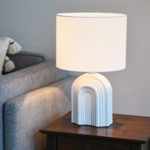 Storied Home Carved Arch Stoneware Table Lamp, White