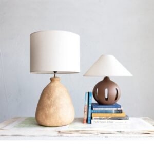 Storied Home Round Textured Table Lamp, Terracotta/Natural