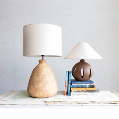Storied Home Round Textured Table Lamp, Terracotta/Natural