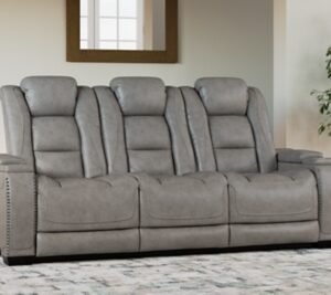 The Man-Den Triple Power Leather Reclining Sofa Leather, Gray