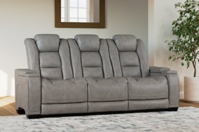 The Man-Den Triple Power Leather Reclining Sofa Leather, Gray