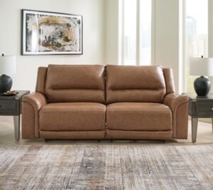 Trasimeno Dual Power Leather Reclining Sofa Leather, Caramel