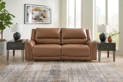 Trasimeno Dual Power Leather Reclining Sofa Leather, Caramel