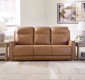Tryanny Triple Power Leather Reclining Sofa Leather, Butterscotch