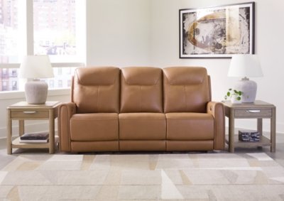 Tryanny Triple Power Leather Reclining Sofa Leather, Butterscotch