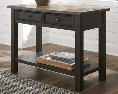 Tyler Creek 2 Drawer Sofa/Console Table, Grayish Brown/Black