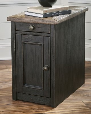 Tyler Creek Chairside End Table with USB Charging, Grayish Brown/Black