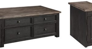 Tyler Creek Coffee Table and 1 End Table with USB Charging, Grayish Brown/Black