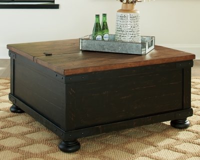 Valebeck Coffee Table with Lift Top, Black/Brown
