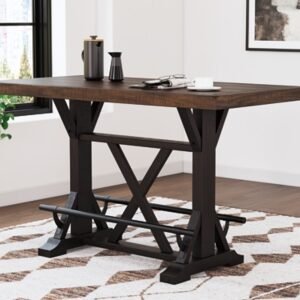 Valebeck Dining Table with Footrests, Black/Brown, Wood/Metal