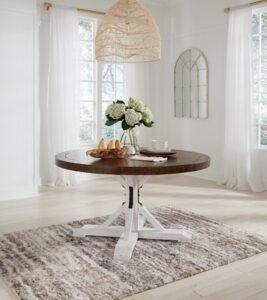 Valebeck Round Dining Table with Post and Bracket Base, Multi, Wood