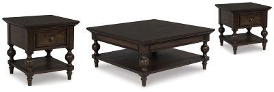 Veramond Coffee Table with 2 End Tables, Dark Brown