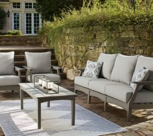 Visola Outdoor Sofa and 2 Chairs with Coffee Table, Gray
