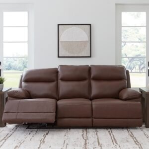 VonRyan Dual Power Leather Reclining Sofa Leather, Tobacco