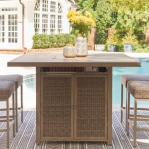 Walton Bridge Outdoor Bar Table with Fire Pit, Driftwood