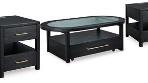 Winbardi Coffee Table with 2 End Tables, Black