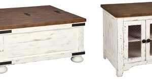 Wystfield Coffee Table with 1 End Table, White/Brown
