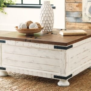 Wystfield Coffee Table with Lift Top, White/Brown