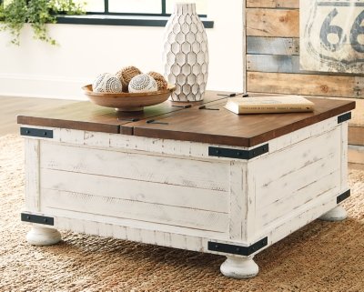 Wystfield Coffee Table with Lift Top, White/Brown