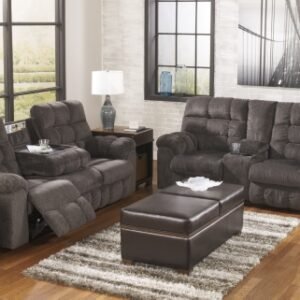 Acieona Manual Reclining Sofa with Drop Down Table, Slate