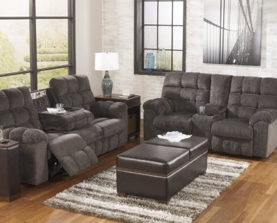 Acieona Manual Reclining Sofa with Drop Down Table, Slate