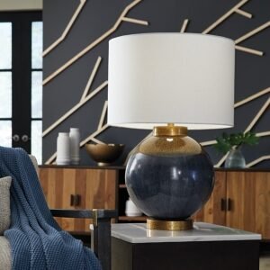 Adara Table Lamp, Blue/Gold Finish