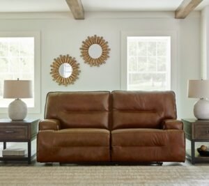 Francesca Dual Power Leather Reclining Sofa Leather, Auburn