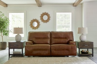 Francesca Dual Power Leather Reclining Sofa Leather, Auburn