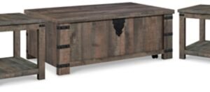 Hollum Coffee Table with 2 End Tables, Rustic Brown