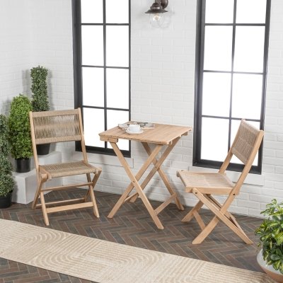 JONATHAN Y Javea Outdoor Folding Bistro Table and 2 Chairs, Light Teak