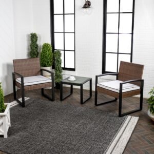JONATHAN Y Selby 2 Outdoor Lounge Chairs and Side Table, Gray/Brown