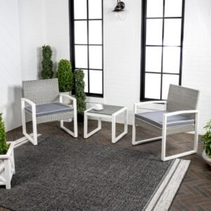JONATHAN Y Selby 2 Outdoor Lounge Chairs and Side Table, Gray/White