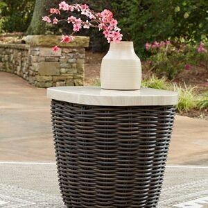 Kimora Outdoor End Table, Beige/Dark Brown