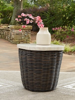 Kimora Outdoor End Table, Beige/Dark Brown