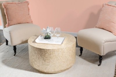 Linon Parton Capiz Mosaic Coffee Table, Gold/Ivory