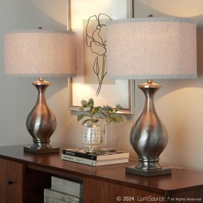 LumiSource Pin Table Lamp (Set of 2), Brushed Coal